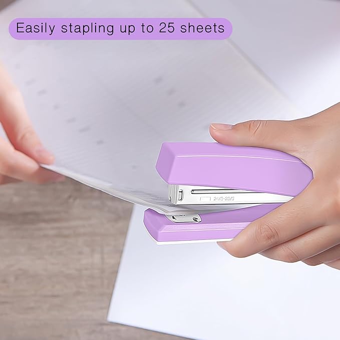 Stapler 25 Sheet Capacity with 1000 Staples and Staple Remover - Staplers for Desk, Non-Slip Office Stapler with Staples for Office, Purple