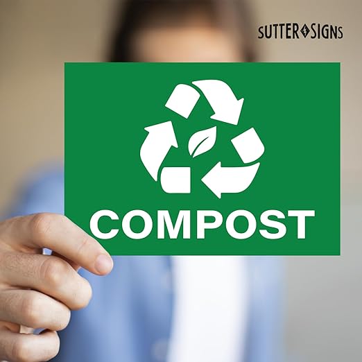 Compost Stickers, Self Adhesive Weatherproof Vinyl Stickers, Green, 7" x 10" (Pack of 4)