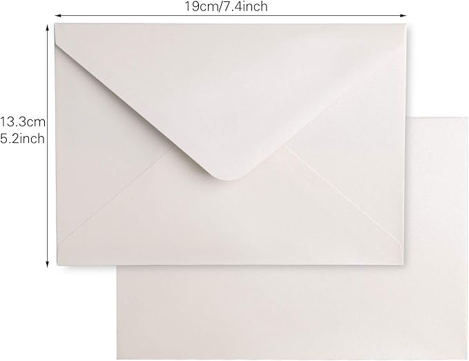 PONATIA 50 Pieces/Lot A7 Envelopes, 5.25 x 7.5'' Gold Glitter Shinny Envelopes, Perfect for 5x7'' Weddings, Invitation Cards,Graduation Invite