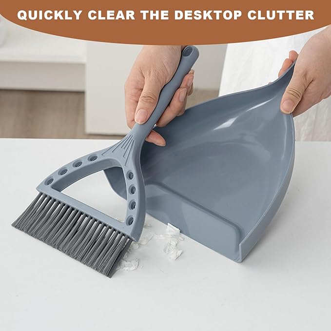 BSMstone Mini Broom and Dustpan Set Small Dust pan and Brush Set Perfect for Desk Office Camping Dorm RV Essentials (Blue Gray)