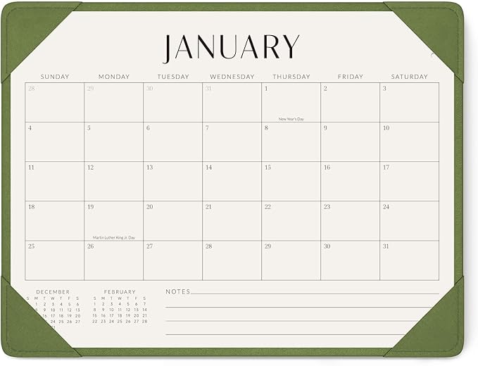 Jotsome Desk Calendar 2026 with Desktop Mat, Desk Pad Calendar From 2026 to Jun 2027 14x10.5 inch, Desk Blotter Calendar for Home Office and School, Easy Planning, Green