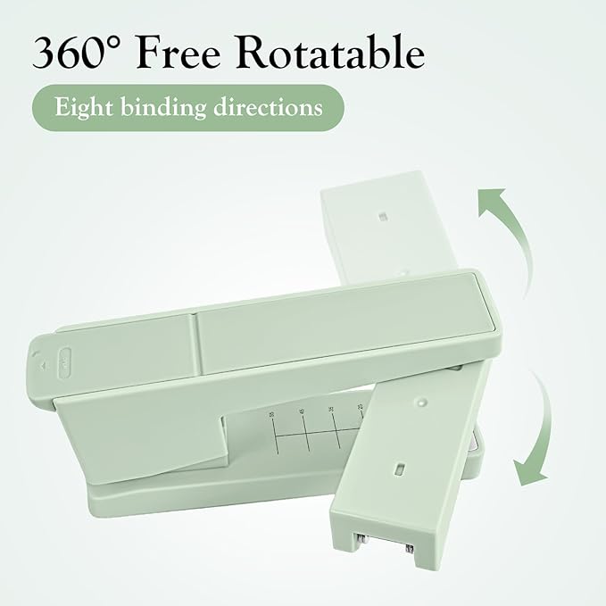 Swing-Arm Swivel Stapler - 20 Sheets Capacity, 360 Degree Rotate Desk Stapler with 100 Staples - Non-Slip Office Stapler, Green