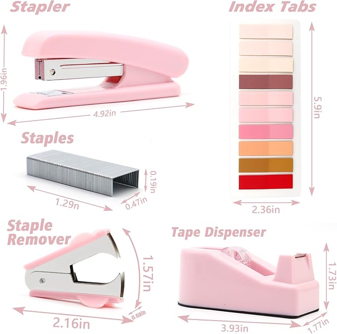 Pink Desk Accessories, Pink Office Supplies, Stapler and Tape Dispenser Set, Pink Desk Accessory Kit, Gift for Students, Women, Coworkers, Boss Lady, Office Clerks