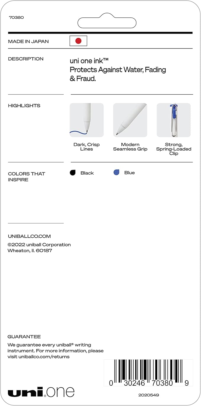 uniball uni one Retractable Gel Pens, Medium Point, 0.7mm, Black/Blue Ink, 5/Pack (70380)