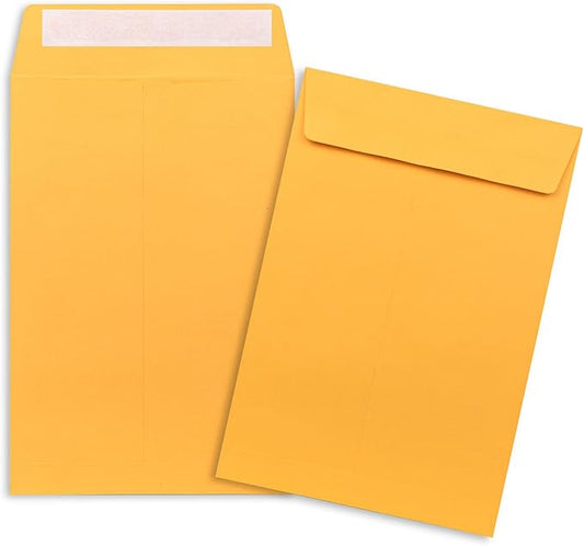 6x9 Self-Seal Envelopes 50 Pack - Manilla Catalog Mailing Envelopes for Photos, Cards, Documents