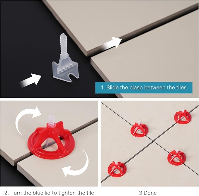 HRGGN Professional Tile Leveling System Kit，Anti-Loosening Spacers/Wall, Bathroom Tiling - 1/16" Precision Alignment & Grout Spacing Tools(1000base, 1/16)