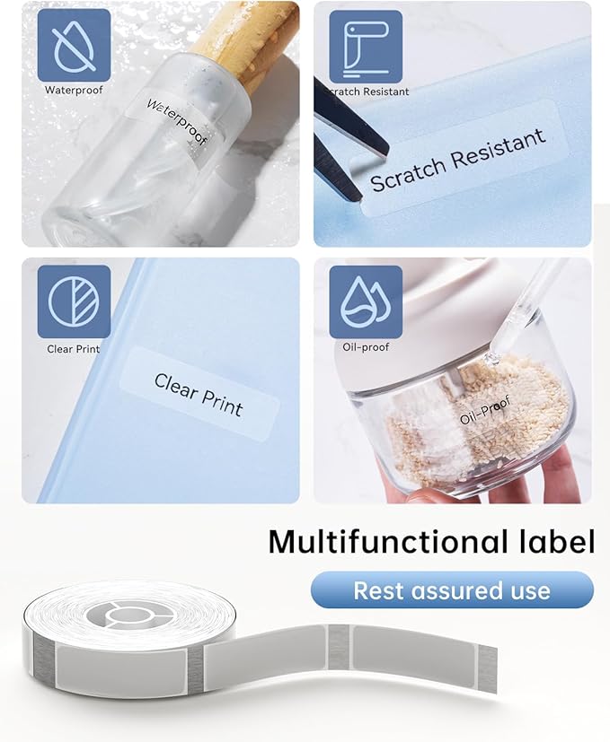 NIIMBOT D11 Label Maker Tape 6Rolls Clear Label Paper 0.55" X 1.18" (14 X 30mm) 210 Labels/Roll, Compatible for NIIMBOT D11 D110 Label Printer, Thermal Paper Black on Transparent, 6-Roll