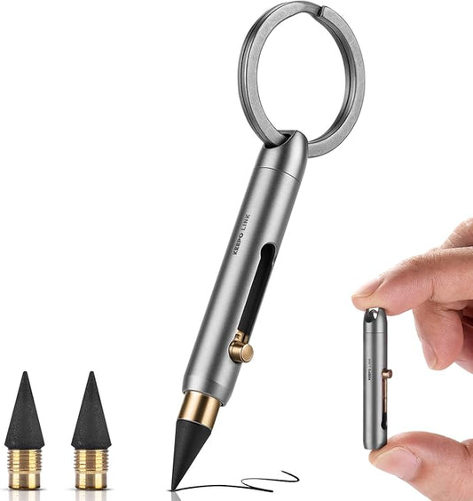 KEEPO LINK Mini Mechanical Pencil with Key Ring & 2 Extra Nibs, Titanium Infinite Keychain Pencil for Everyday Carry, Office, Outdoor, Back to School Supplies, OLP01 (Gunmetal Grey)