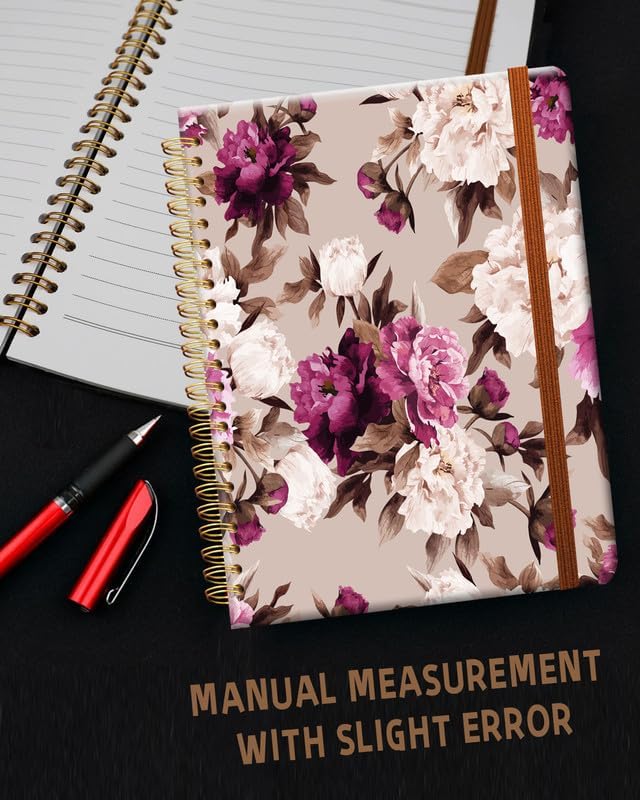 Ruled Spiral Writing Notebook,A5 Hardcover Lined College Journal for Women Girl,Strong Twin-Wire Binding with Premium Paper,8.4" X 6",Perfect for School,Office(Watercolor Pink Purple Floral)