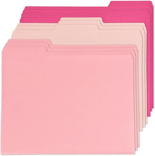 12Pcs Pink File Folders Letter Size Colored Manilla File Folders with 1/3-cut Tabs Decorative File Pockets for Office School Business Home Organizer(12, Pink Series)