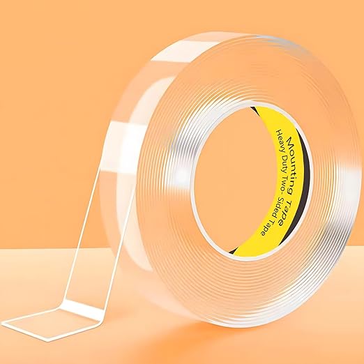 LMJIA Heavy Duty Two- Sided Tape, Clear Reusable Mounting Tape Picture Hanging Adhesive Tape Removable Wall Tape Adhesive Poster Tape(Width: 1.18in*Thickness: 0.08, 9.85FT)