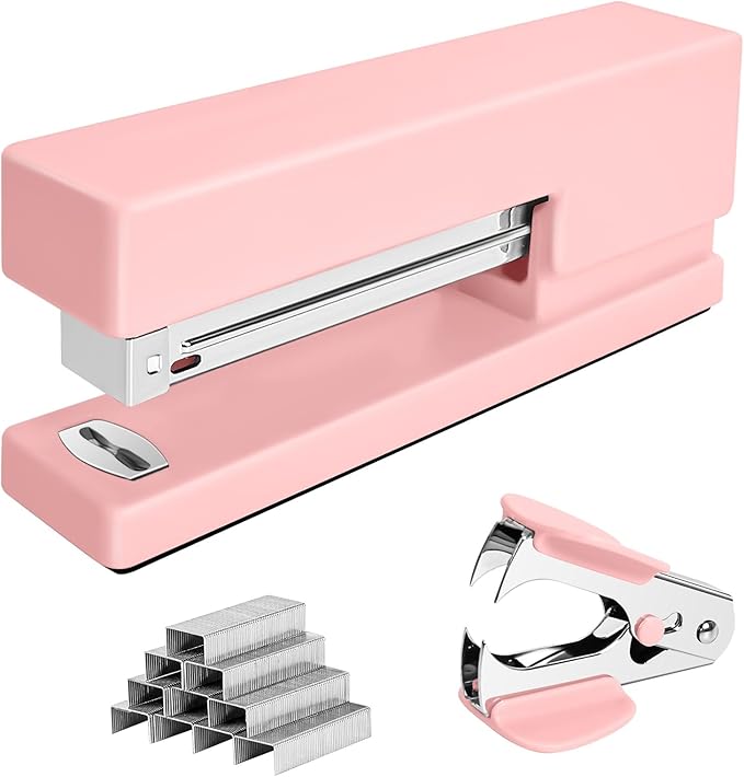 Office Desktop Stapler - 25 Sheet Capacity with 830 Staples and Staple Remover,Staplers for Desk,Non-Slip for School, Home, Pink