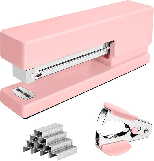 Office Desktop Stapler - 25 Sheet Capacity with 830 Staples and Staple Remover,Staplers for Desk,Non-Slip for School, Home, Pink