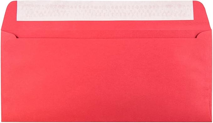 JAM PAPER #10 Business Colored Recycled Envelopes with Peel and Seal Closure - 4 1/8 x 9 1/2 - Red Recycled - 50/Pack