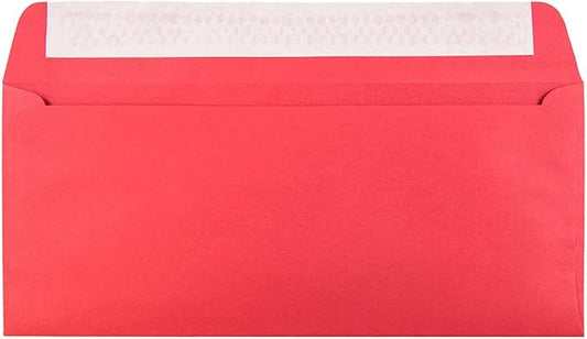 JAM PAPER #10 Business Colored Recycled Envelopes with Peel and Seal Closure - 4 1/8 x 9 1/2 - Red Recycled - 50/Pack