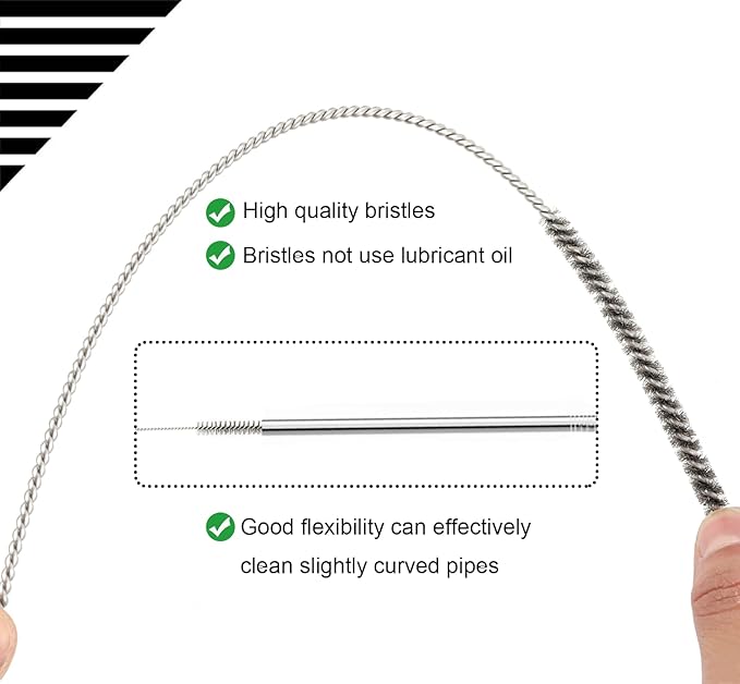 12 Inch Pipe Cleaning Brush Set with Stainless Steel Bristles, Tube Bottle Brush Kit, 8 Sizes for Auto Parts, Bottles, Guns, Tubes, Etc.