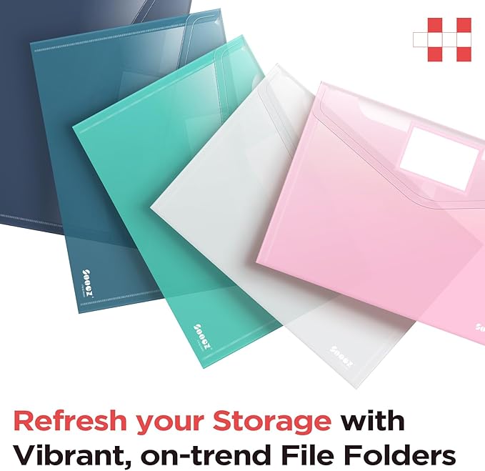 Sooez 10Pack Plastic Envelopes, Plastic File Folders, Clear Folders for Documents Trendy Colors, Super Heavyweight Document Holders, Storage Pouches, File Envelopes for School Office Supplies