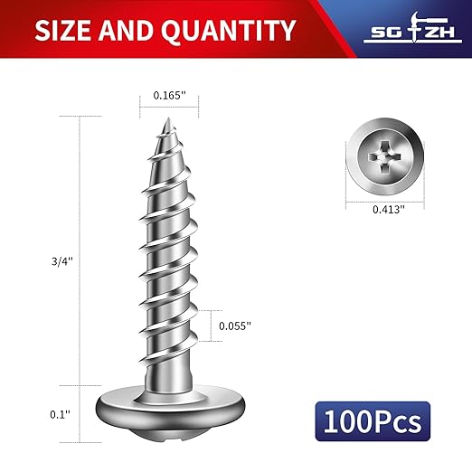 #8 x 3/4" Wood Screw 100Pcs 410 Stainless Steel Standard Thread Truss Head Fast Self Tapping by SG TZH