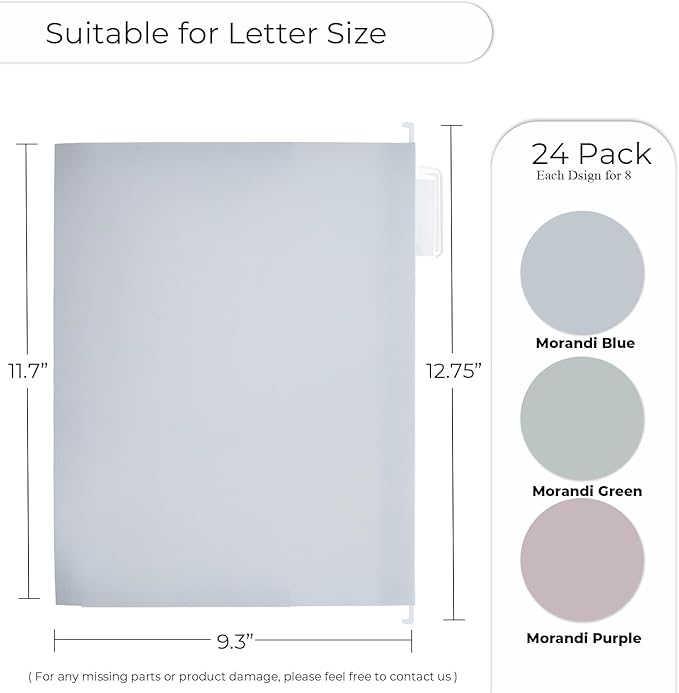 Y YOMA Letter Size - 24 Pack Extra Capacity Hanging File Folders Accordion Decorative Reinforced File Folder Cute Colored Expandable Folder for Office Home with 1/5-Cut Adjustable Tabs, Morandi Color