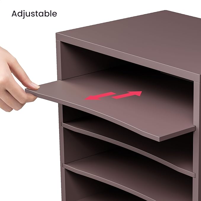 Ballucci 4-Tier Paper Organizer, Desk File Organizer, Stackable Letter Tray, Wood Mail Sorter with Adjustable Storage Shelves, Office Desk Organizer, Dark Brown