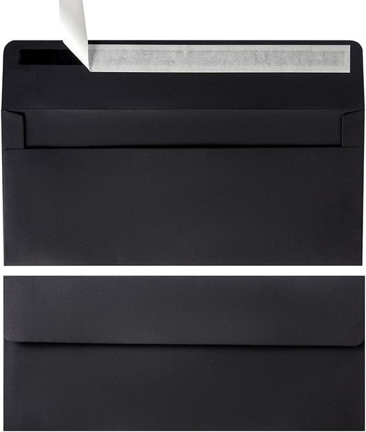 Wishop 50 Pack #10 Business Envelopes Self Seal 4x9 Standard Envelopes for Business, Invoices, Letter Mailing, 4 1/8 x 9 1/2 Inches (Black, 4.13 x 9.49)