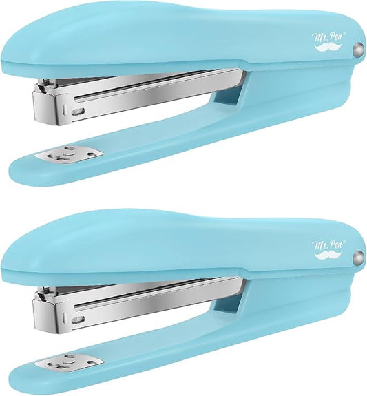 Mr. Pen- Staplers for Desk, 2 Pack With 200 Staples, 20 Sheet Capacity, Blue, Office Stapler Set