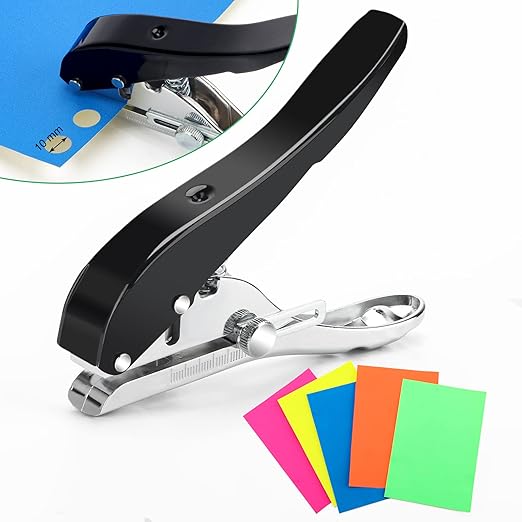 3/8 Inch Single Hole Punch, Windspeed 10 MM Circle Heavy Duty Portable Paper Hole Puncher for Paper Crafts with 5 Pcs Colors Self-Adhesive Stickers