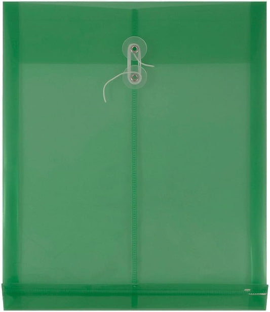 JAM PAPER Plastic Envelopes with Button & String Tie Closure - Letter Open End - 9 3/4 x 11 3/4 - Green - 12/Pack