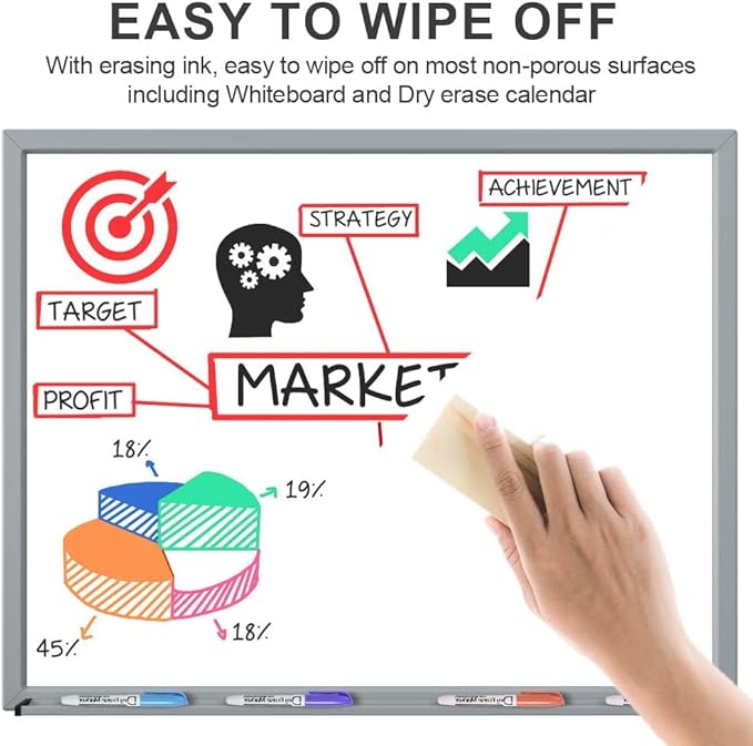 Volcanics Dry Erase Markers Low Odor Fine Whiteboard Markers Thin Box of 80, 10 Colors