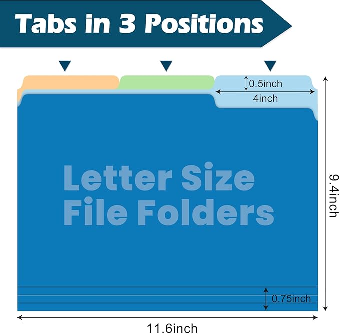 Two-Tone Color File Folders, 15 Pack Letter Size Folders with 5 Assorted Colors, 1/3-Cut Tabs, School Office Supplies