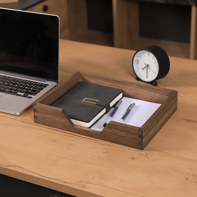 Wood Letter-Size Tray for Office Desktop Organizer - Wooden Front-Load Documents Tray for Mail, Paper, File, Magazine, Pen,Notebook Storage Paper Holder Trays Dark(DGTU-DK)