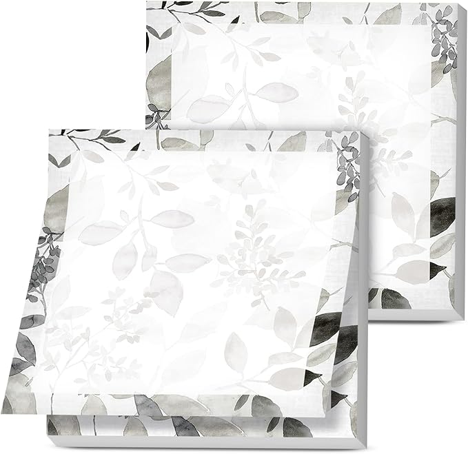 Sticky Notes, 2 Pads, 3x3 inches, Cute Colorful Fun Self-Stick Note Pads, Easy Post, Strong Adhesive Notepad Grey Leaf Pattern