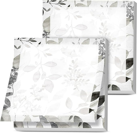 Sticky Notes, 2 Pads, 3x3 inches, Cute Colorful Fun Self-Stick Note Pads, Easy Post, Strong Adhesive Notepad Grey Leaf Pattern