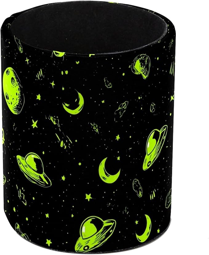 Leather Pen Holder for Desk Alien Moon Spaceship Pencil Cup Desktop Organizer Makeup Brush Holders Office Supplies for Home, Kids & School