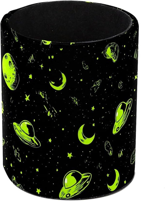 Leather Pen Holder for Desk Alien Moon Spaceship Pencil Cup Desktop Organizer Makeup Brush Holders Office Supplies for Home, Kids & School