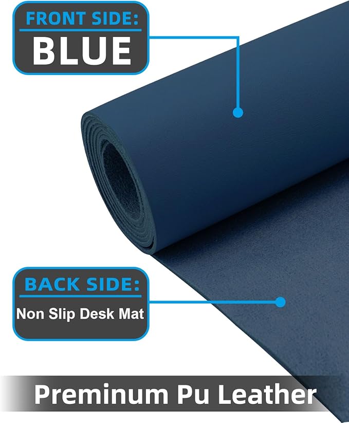 Leather Desk Pad Protector, Large Desk Mat, Mouse Pad, Non-Slip PU Leather Desk Blotter,Desk Cover mat,Desk mat for Keyboard and Mouse,Mat for Office&Home (Midnight Blue, 48" x 17")