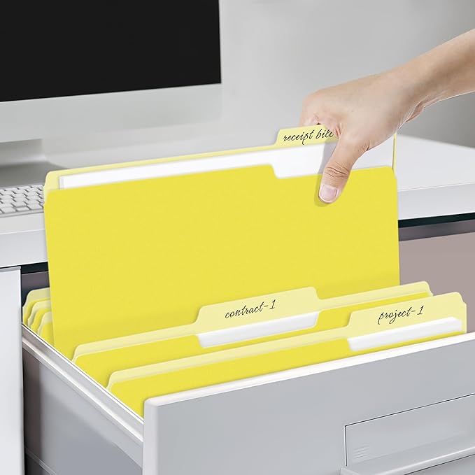 SUNEE File Folders, 18 Pack Manilla Folders 8.5 x 11, Colored File Folders Home Office School Supplies for Documents Files Paper, Yellow