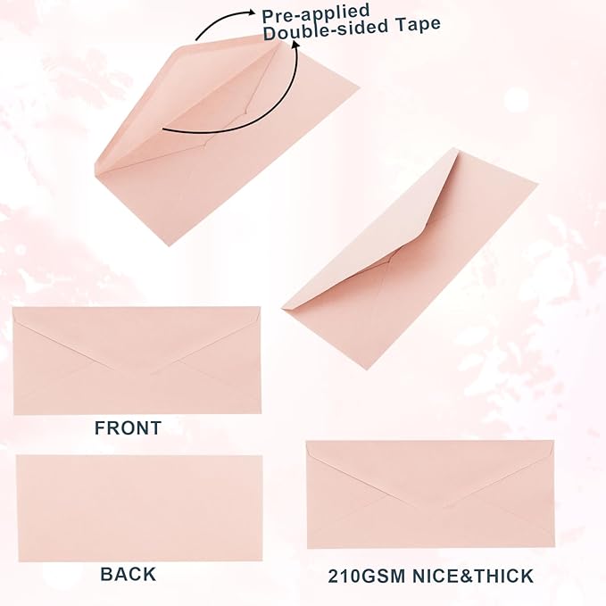 Whaline 50Pcs Business Envelopes Blush Pink Mailing Envelopes V-Flap Envelopes for Invitations Mailing Letters Checks Sending Card, 4 1/8 x 9 1/2 Inch