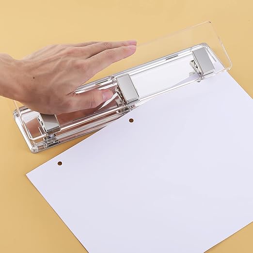 Acrylic and Silver Standard 3 Hole Punch,10 Sheet Capacity, Desktop Hole Puncher 3 Ring, Office Desktop Accessory, Clear/(Silver)