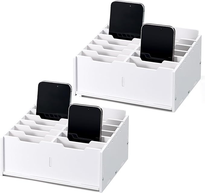 Ctosree 2 Pcs Cell Phone Holder School Desk Calculator Storage Box Holder Case Multifunctional Classroom Caddy Cell Phone Organizer (8.58 x 6.73 x 4.02 Inch)