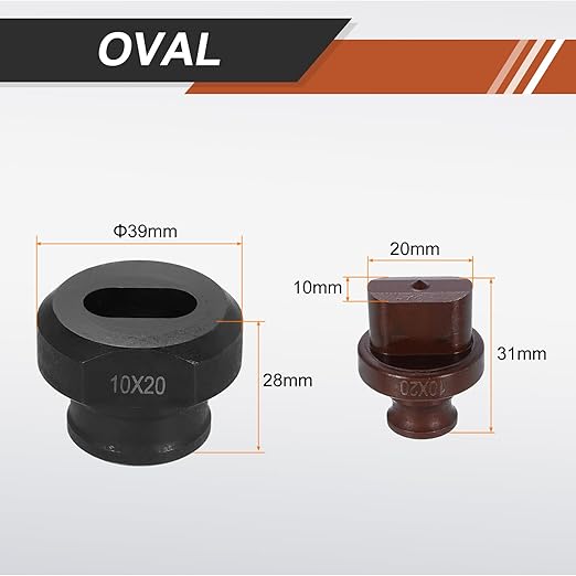 HARFINGTON Hydraulic Hole Punch Die 10x20mm Oval Hole 40Cr Steel Electric Punching Kit for MHP-20 JP-20 Electric Punching Machine, Burgundy & Black