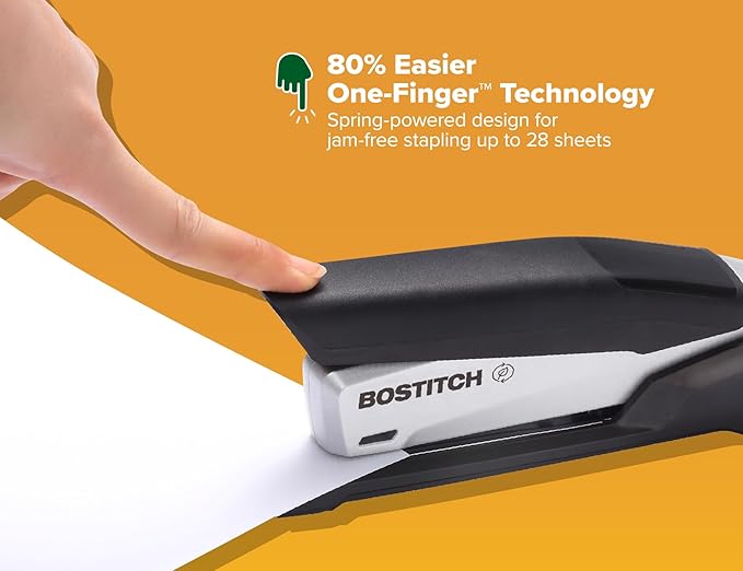 Bostitch Office InPower Desktop Eco-Friendly Stapler, One-Finger Technology, Jam-Free, Includes 210 Staples, Black (1100)