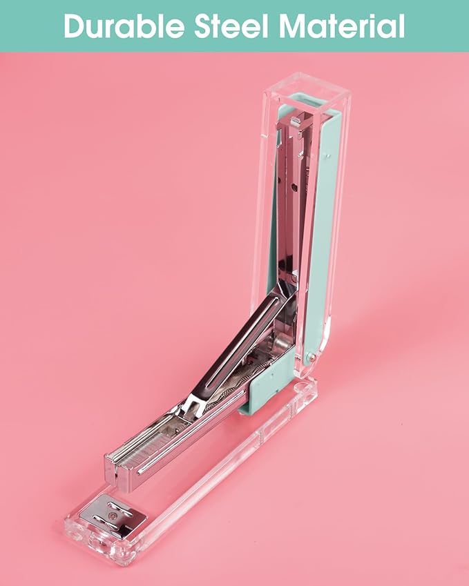 Honagu Clear Acrylic Stapler, Modern Desk Accessory for Home, Office, or School (Macaron Green)