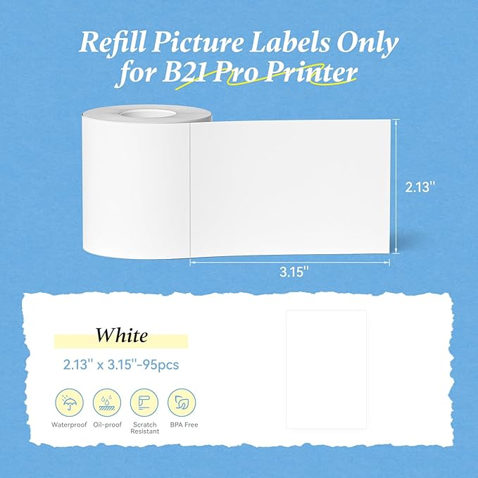 NIIMBOT Photo Papers Only for B21 Pro 300DPI Label Maker, Thermal Picture Labels Good Idea to Print Photos, Beauty Memories, Note,List (2.13''x3.15''-54x80mm)