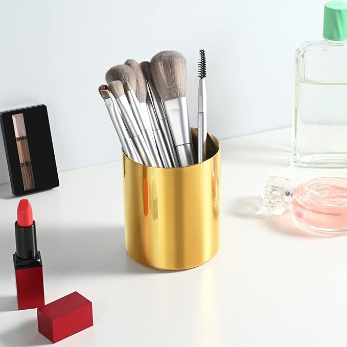 Gold Pencil Holder for Desk, 304 Stainless Steel Pencil Cup, Pen Holder Cup, Pen Pot, Makeup Brush Holder, Desktop Accessory Stationery Organizer