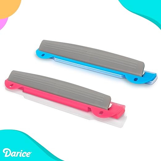 Darice 3 Hole Puncher 2 Pack - 5 Sheet Capacity Paper Punch with 10" Ruler - 3 Ring Easy-Clean Tray, Portable, Compact - Blue Pink