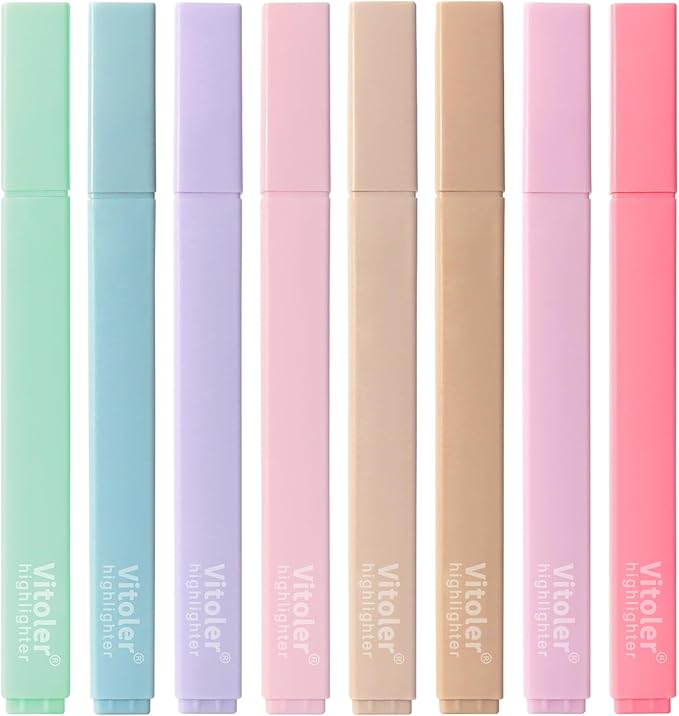 Vitoler Bible Highlighters Assorted Colors,8 Pack,Soft Chisel Tip,Cute Highlighters Set for Aesthetic School Office Supplies,Book Markers