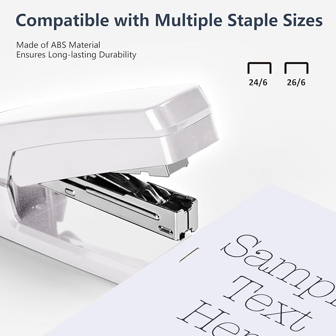 MJMX 360° Rotating Swing-Arm Stapler, 25-Sheet Capacity, with 1000 Staples, 8-Position Lock, ABS Durable Design, for Office/Home/School (White)