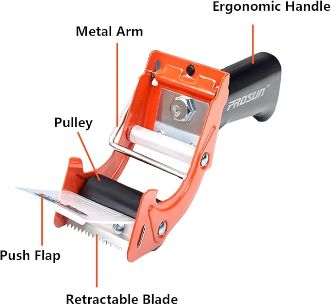 Heavy Duty Metal Packing Tape Dispensers Gun:2-inch Wide Tape Dispenser, 2 Pack(2" Blue + 2" Orange)