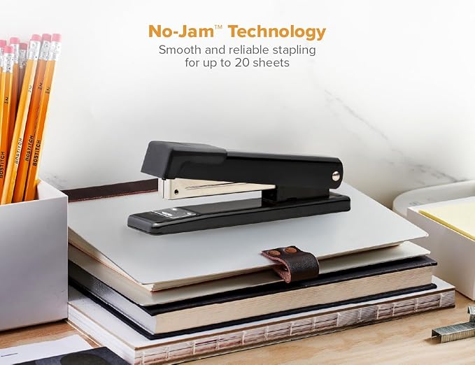 Bostitch Office Classic Metal Desktop Stapler, 20 Sheet Capacity, Dual Clinch, Opens for Tacking, Full-Strip, Black, 3-Pack